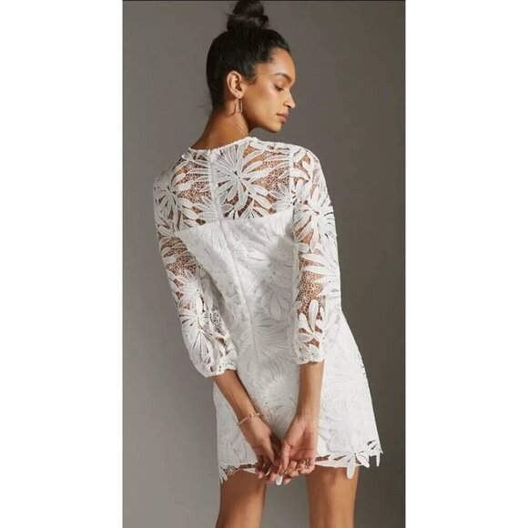 Shoshanna Mini Dress 2 Holland White Gaipure Lace Cottage Fairy Wedding - Picture 3 of 12